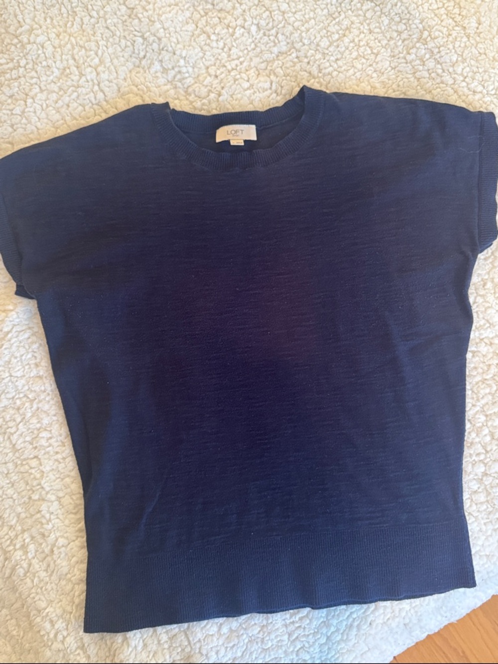 LOFT Navy Short Sleeve Knit Navy Top, size medium - Picture 3 of 8
